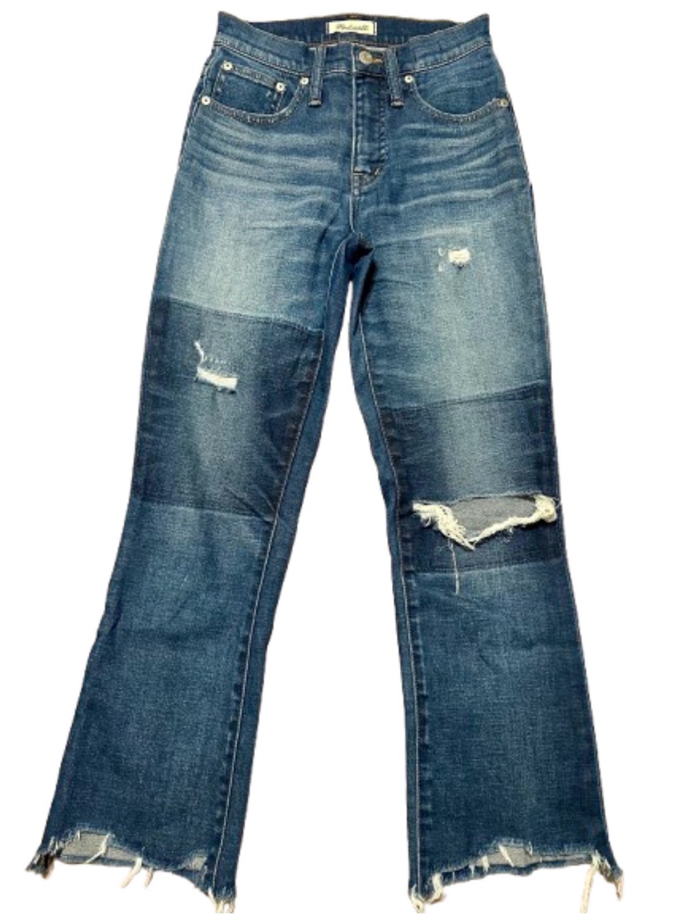 Madewell Cali Demi Boot Womens Jeans Button & Zip Medium Wash Size 24 Distressed